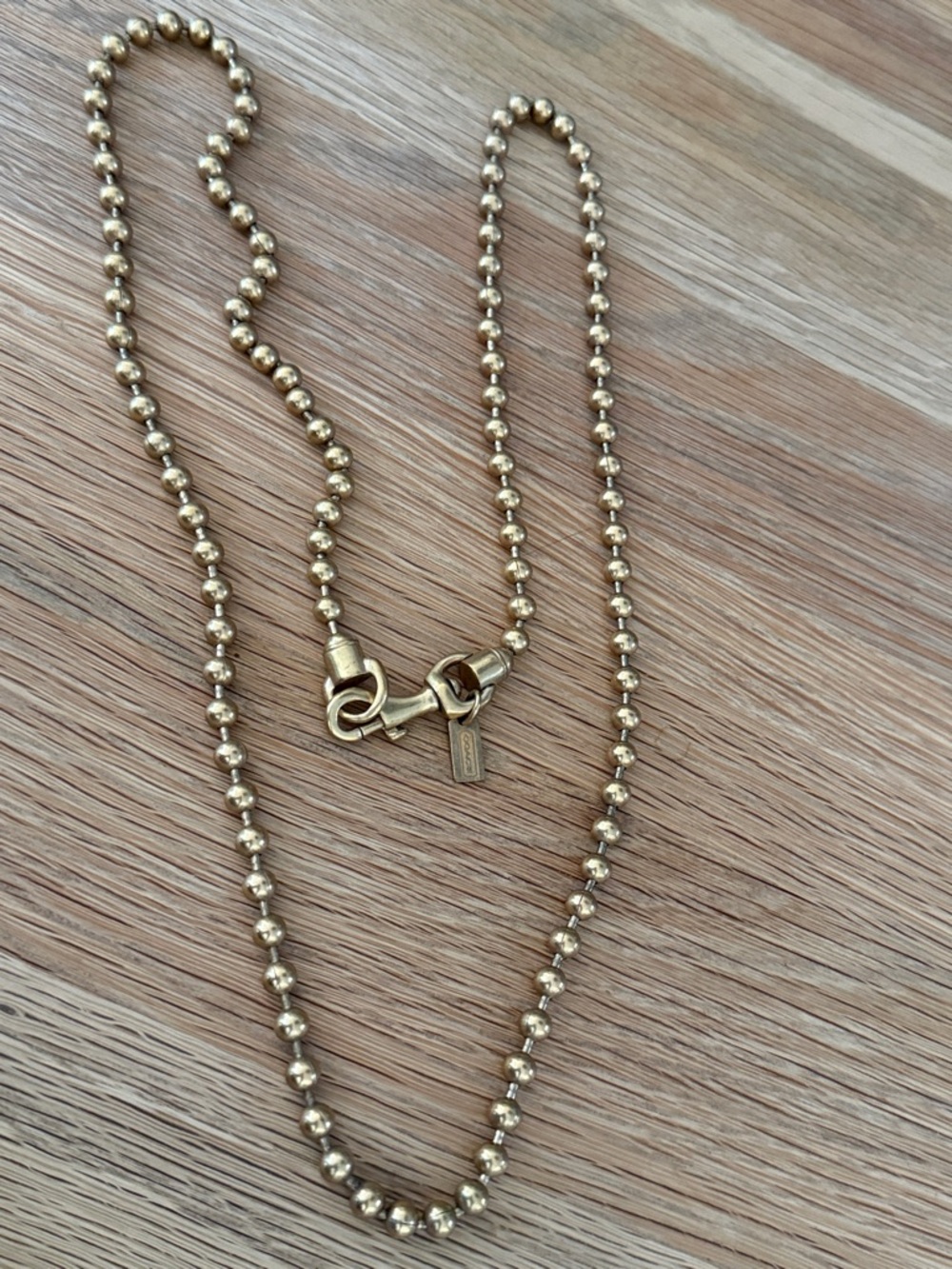 Coach Vintage Ball Chain Necklace 35" Brass Antique Gold Lobster Clasp Tag